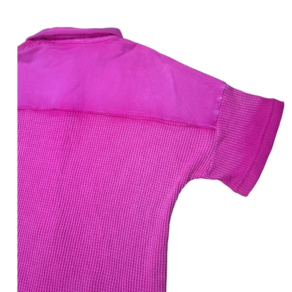 Women’s Waffle Knit Button-Up Mini Dress Pink Short Sleeve Size M NWT - Picture 7 of 8